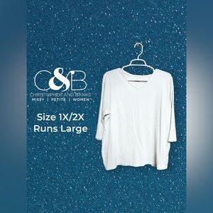 🤍 CJ Banks 3/4 Sleeve Tee Shirt – Size 1X/2X (Runs Large) 🤍